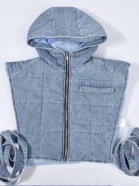 Quilted Hooded Vest in Light Denim Blue